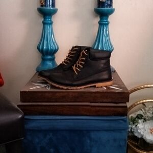 Wet Seal Black Combat Boots with Tan Laces and Sole